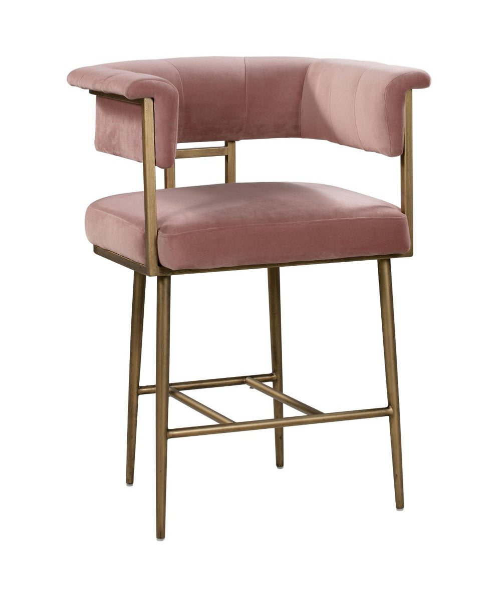 TOV Furniture Astrid Velvet Stool - Luxurious Upholstered Seating with Antique Brass Frame for Elegant Dining Spaces Blush / Counter Height TOV-D44026
