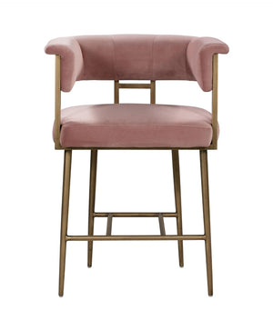 TOV Furniture Astrid Velvet Stool - Luxurious Upholstered Seating with Antique Brass Frame for Elegant Dining Spaces Blush / Counter Height TOV-D44026