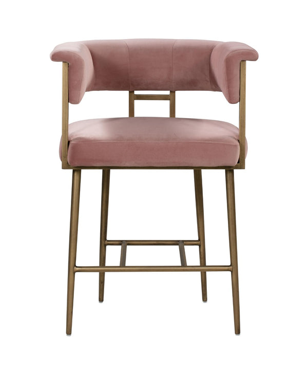 TOV Furniture Astrid Velvet Stool - Luxurious Upholstered Seating with Antique Brass Frame for Elegant Dining Spaces Blush / Counter Height TOV-D44026