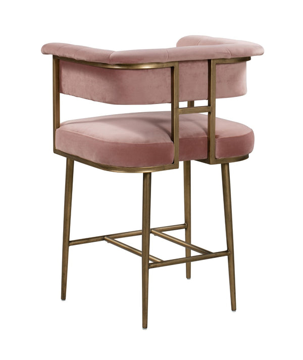 TOV Furniture Astrid Velvet Stool - Luxurious Upholstered Seating with Antique Brass Frame for Elegant Dining Spaces Blush / Counter Height TOV-D44026