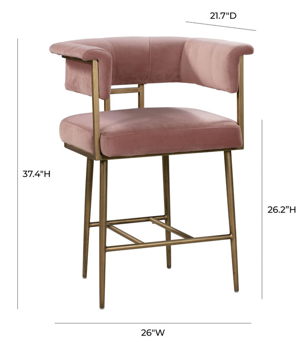 TOV Furniture Astrid Velvet Stool - Luxurious Upholstered Seating with Antique Brass Frame for Elegant Dining Spaces Blush / Counter Height TOV-D44026