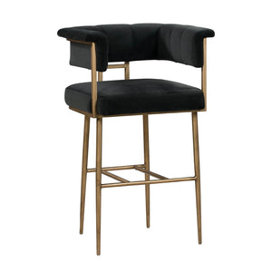 TOV Furniture Astrid Velvet Stool - Luxurious Upholstered Seating with Antique Brass Frame for Elegant Dining Spaces Grey / Bar Height TOV-D44027