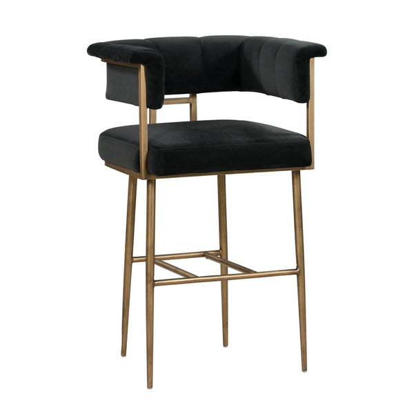 TOV Furniture Astrid Velvet Stool - Luxurious Upholstered Seating with Antique Brass Frame for Elegant Dining Spaces Grey / Bar Height TOV-D44027