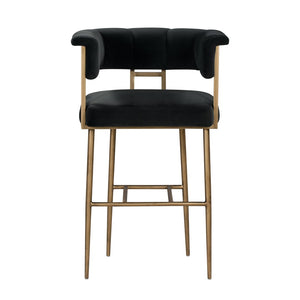 TOV Furniture Astrid Velvet Stool - Luxurious Upholstered Seating with Antique Brass Frame for Elegant Dining Spaces Grey / Bar Height TOV-D44027