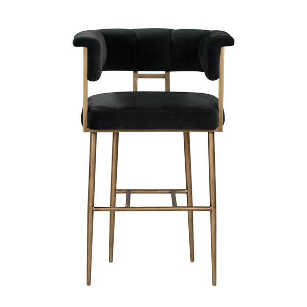 TOV Furniture Astrid Velvet Stool - Luxurious Upholstered Seating with Antique Brass Frame for Elegant Dining Spaces Grey / Bar Height TOV-D44027