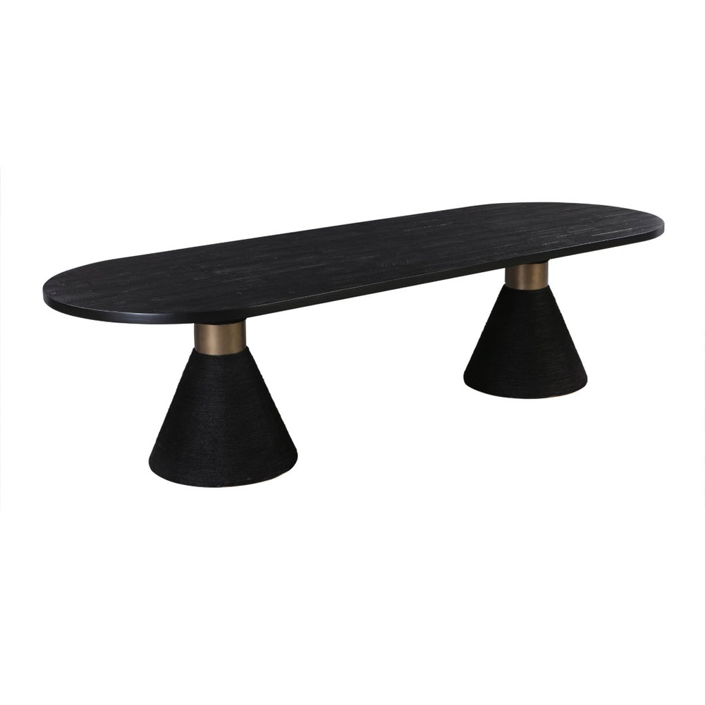 TOV Furniture Rishi 120" Coastal-Inspired Dining Table with Acacia Wood Top and Textured Rope Pedestal Base Black TOV-D44047