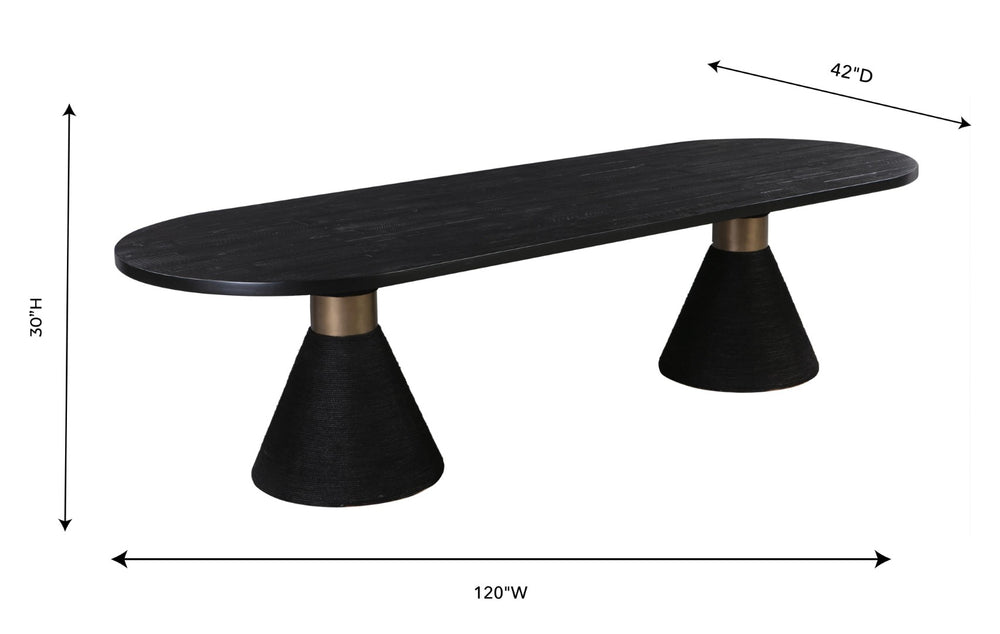 TOV Furniture Rishi 120" Coastal-Inspired Dining Table with Acacia Wood Top and Textured Rope Pedestal Base Black TOV-D44047