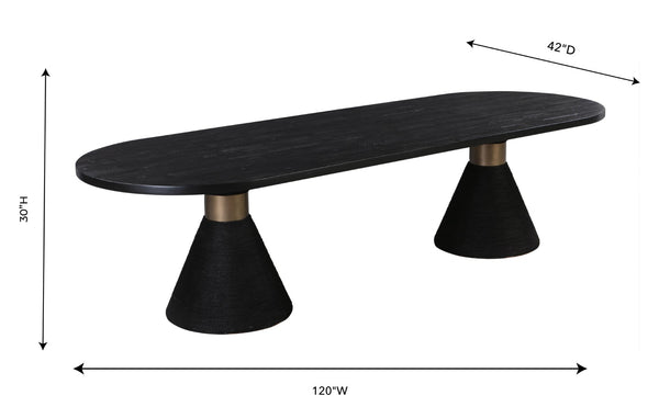 TOV Furniture Rishi 120" Coastal-Inspired Dining Table with Acacia Wood Top and Textured Rope Pedestal Base Black TOV-D44047