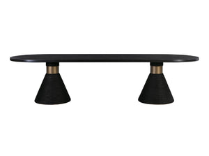 TOV Furniture Rishi 120" Coastal-Inspired Dining Table with Acacia Wood Top and Textured Rope Pedestal Base Black TOV-D44047