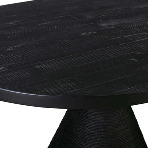 TOV Furniture Rishi 120" Coastal-Inspired Dining Table with Acacia Wood Top and Textured Rope Pedestal Base Black TOV-D44047
