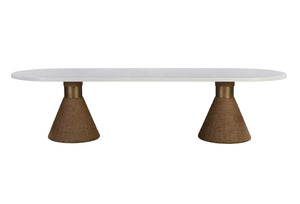 TOV Furniture Rishi 120" Coastal-Inspired Dining Table with Acacia Wood Top and Textured Rope Pedestal Base White TOV-D44048