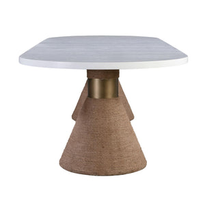 TOV Furniture Rishi 120" Coastal-Inspired Dining Table with Acacia Wood Top and Textured Rope Pedestal Base White TOV-D44048