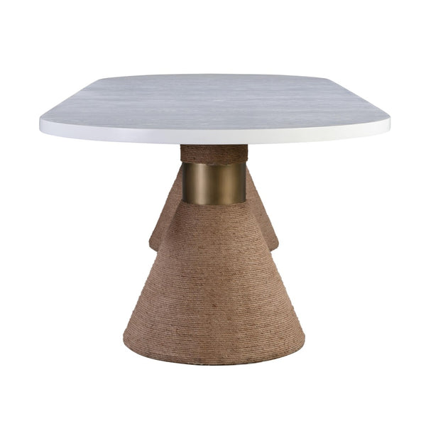 TOV Furniture Rishi 120" Coastal-Inspired Dining Table with Acacia Wood Top and Textured Rope Pedestal Base White TOV-D44048