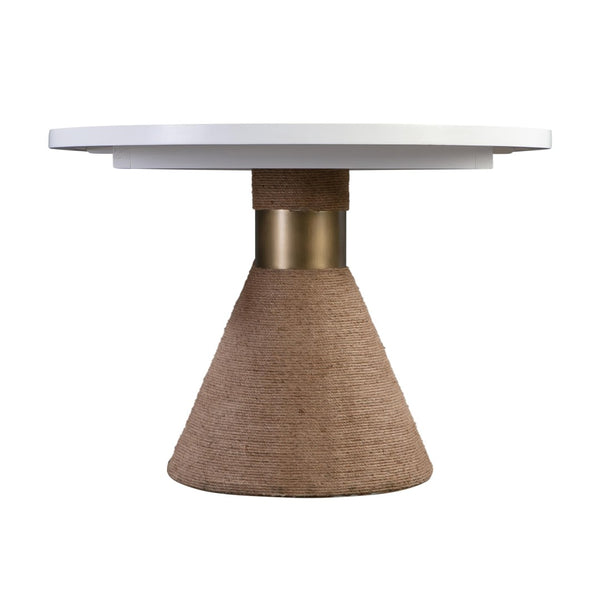 TOV Furniture Rishi 120" Coastal-Inspired Dining Table with Acacia Wood Top and Textured Rope Pedestal Base White TOV-D44048