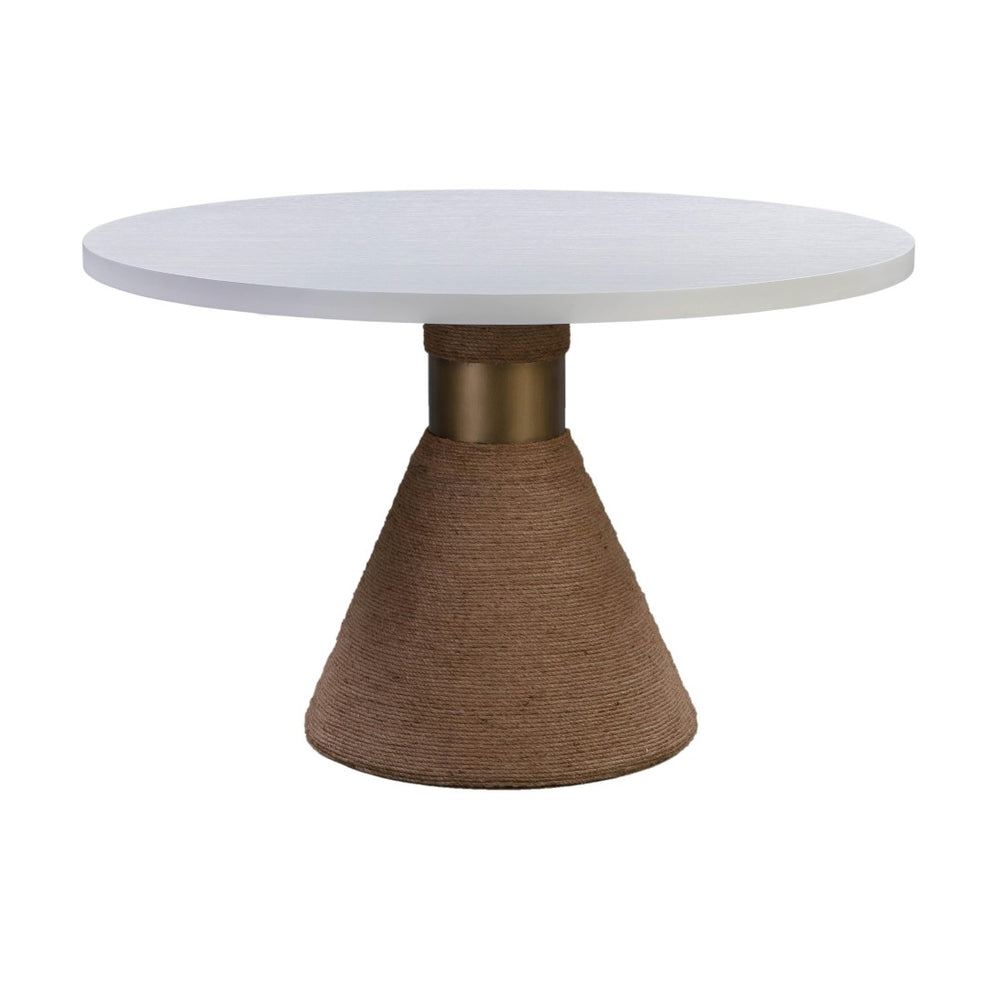 TOV Furniture Rishi 48" Coastal-Inspired Round Dining Table with Acacia Wood Top and Textured Rope Base, Modern Charm White TOV-D44050