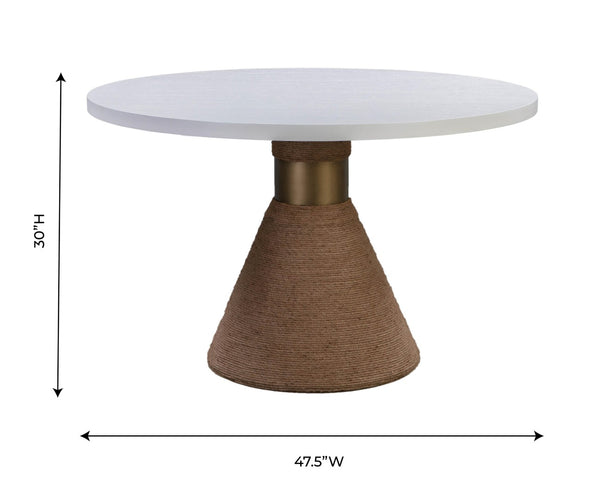 TOV Furniture Rishi 48" Coastal-Inspired Round Dining Table with Acacia Wood Top and Textured Rope Base, Modern Charm White TOV-D44050