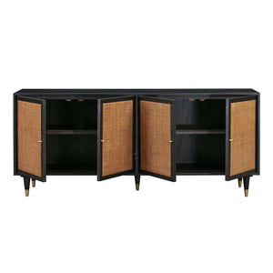 TOV Furniture Sierra 72" Artisan-Crafted Cane Sideboard with Minimalist Design and Ample Storage for Modern Spaces Black TOV-D44105