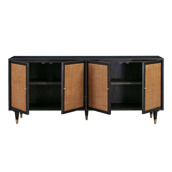 TOV Furniture Sierra 72" Artisan-Crafted Cane Sideboard with Minimalist Design and Ample Storage for Modern Spaces Black TOV-D44105