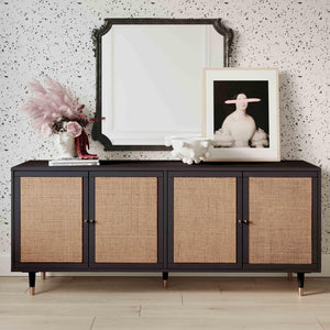 TOV Furniture Sierra 72" Artisan-Crafted Cane Sideboard with Minimalist Design and Ample Storage for Modern Spaces Black TOV-D44105