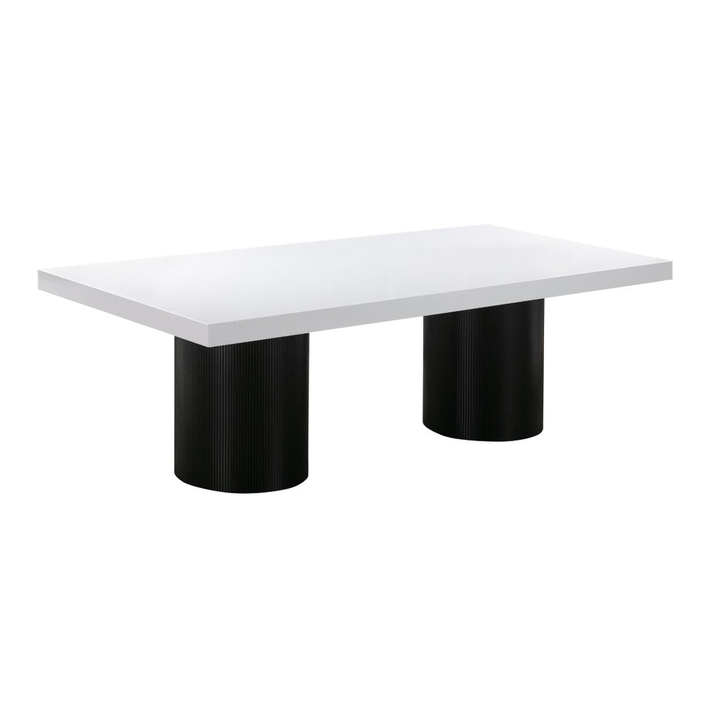 TOV Furniture Nova 95" White Lacquer Dining Table – Modern Elegance with Sturdy Black Pedestal for 8-10 Guests TOV-D44185