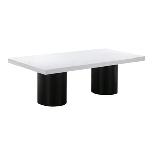 TOV Furniture Nova 95" White Lacquer Dining Table – Modern Elegance with Sturdy Black Pedestal for 8-10 Guests TOV-D44185