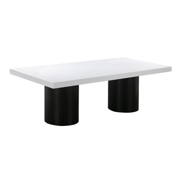 TOV Furniture Nova 95" White Lacquer Dining Table – Modern Elegance with Sturdy Black Pedestal for 8-10 Guests TOV-D44185