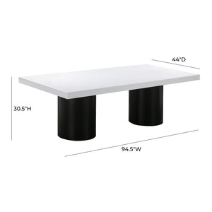 TOV Furniture Nova 95" White Lacquer Dining Table – Modern Elegance with Sturdy Black Pedestal for 8-10 Guests TOV-D44185