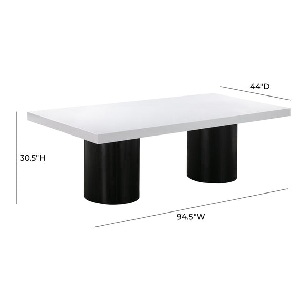 TOV Furniture Nova 95" White Lacquer Dining Table – Modern Elegance with Sturdy Black Pedestal for 8-10 Guests TOV-D44185