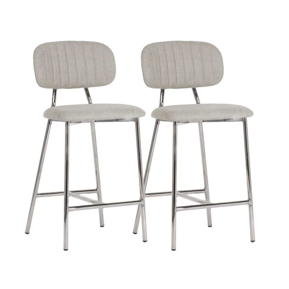 TOV Furniture Ariana Grey Counter Stool Set of 2 - Chic Linen Upholstery & Silver Metal Frame for Modern Spaces TOV-D44221