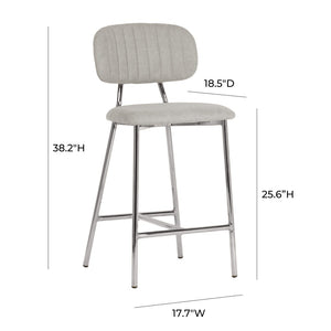 TOV Furniture Ariana Grey Counter Stool Set of 2 - Chic Linen Upholstery & Silver Metal Frame for Modern Spaces TOV-D44221