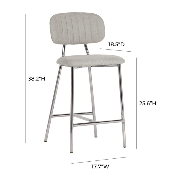 TOV Furniture Ariana Grey Counter Stool Set of 2 - Chic Linen Upholstery & Silver Metal Frame for Modern Spaces TOV-D44221