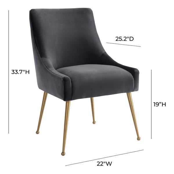 TOV Furniture Beatrix Velvet Side Chair - Chic Comfort with Gold Accents for Dining Rooms, Living Spaces & More Grey TOV-D47
