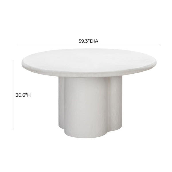 TOV Furniture Elika 59" Faux Plaster Round Dining Table - Modern Minimalist Design for Indoor and Outdoor Spaces White TOV-D54232