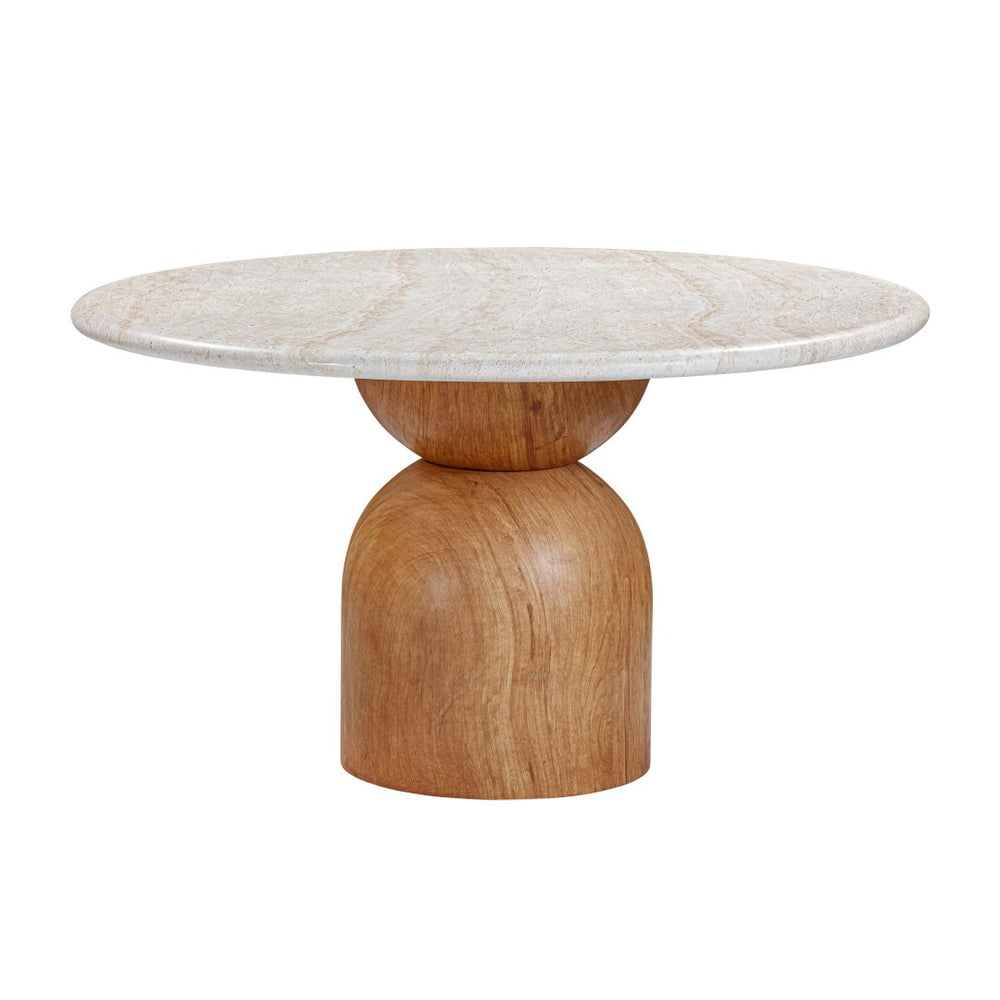 TOV Furniture Cynthia 54" Round Faux Travertine Dining Table - Durable Indoor/Outdoor Concrete with Walnut Base TOV-D54319