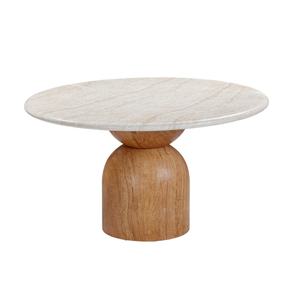 TOV Furniture Cynthia 54" Round Faux Travertine Dining Table - Durable Indoor/Outdoor Concrete with Walnut Base TOV-D54319