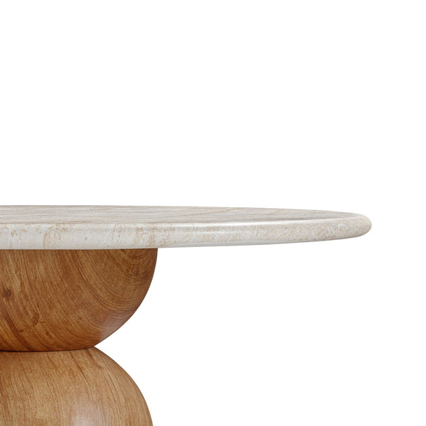 TOV Furniture Cynthia 54" Round Faux Travertine Dining Table - Durable Indoor/Outdoor Concrete with Walnut Base TOV-D54319