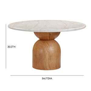 TOV Furniture Cynthia 54" Round Faux Travertine Dining Table - Durable Indoor/Outdoor Concrete with Walnut Base TOV-D54319