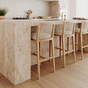 TOV Furniture Gerri Stylish Tweed & Rattan Counter Stool for Kitchen or Bar - Durable, Easy-Care, Handmade Design TOV-D54381