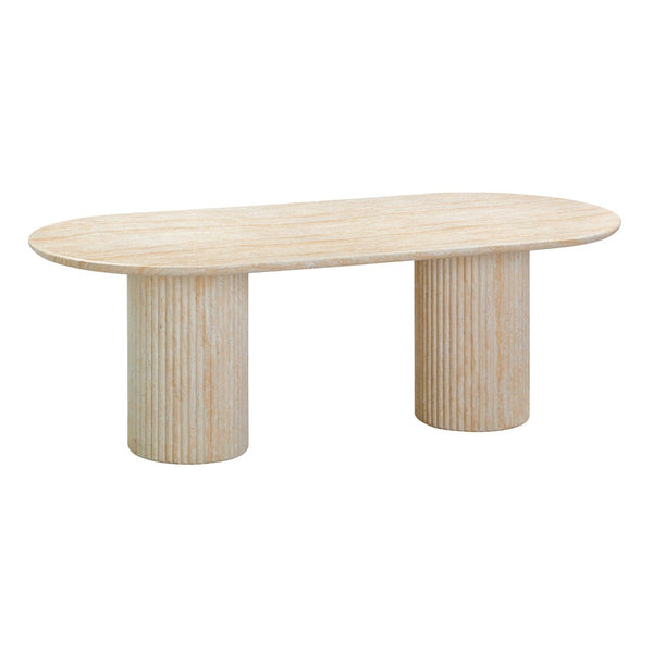 TOV Furniture Brut 86" Concrete Patterned Oval Dining Table - Stylish Indoor/Outdoor Centerpiece for Gatherings Travertine TOV-D54407