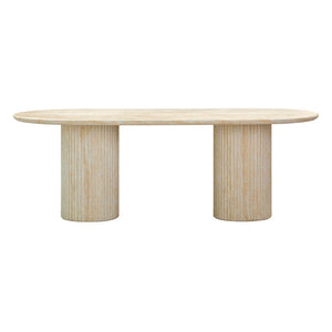 TOV Furniture Brut 86" Concrete Patterned Oval Dining Table - Stylish Indoor/Outdoor Centerpiece for Gatherings Travertine TOV-D54407