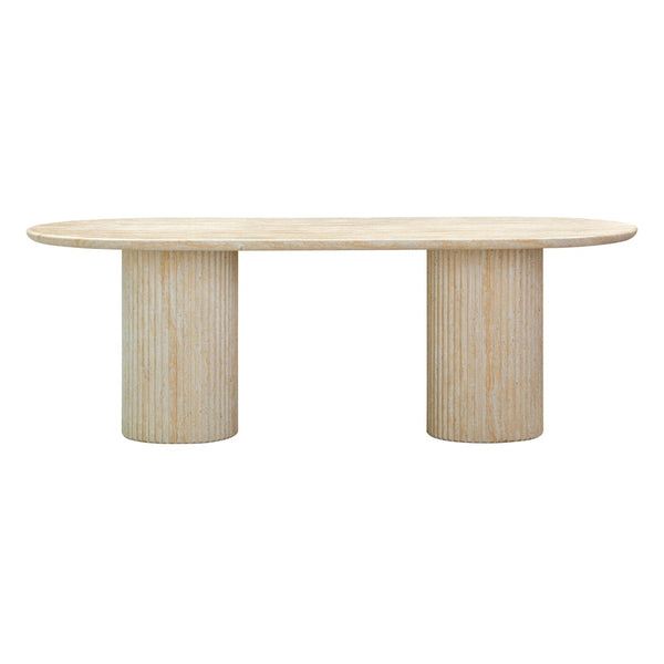 TOV Furniture Brut 86" Concrete Patterned Oval Dining Table - Stylish Indoor/Outdoor Centerpiece for Gatherings Travertine TOV-D54407