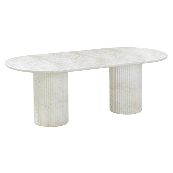 TOV Furniture Brut 86" Concrete Patterned Oval Dining Table - Stylish Indoor/Outdoor Centerpiece for Gatherings White TOV-D54408