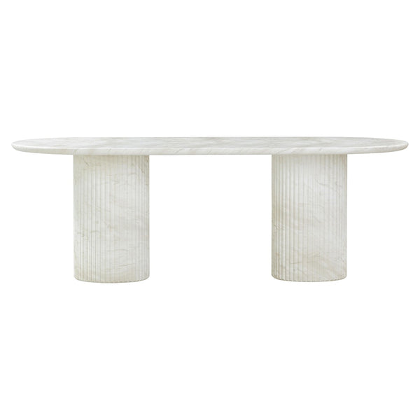 TOV Furniture Brut 86" Concrete Patterned Oval Dining Table - Stylish Indoor/Outdoor Centerpiece for Gatherings White TOV-D54408