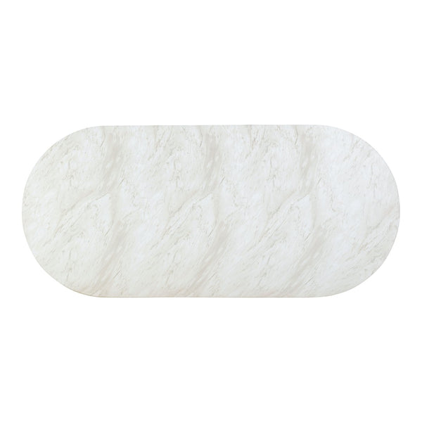 TOV Furniture Brut 86" Concrete Patterned Oval Dining Table - Stylish Indoor/Outdoor Centerpiece for Gatherings White TOV-D54408