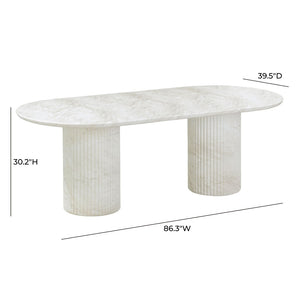 TOV Furniture Brut 86" Concrete Patterned Oval Dining Table - Stylish Indoor/Outdoor Centerpiece for Gatherings White TOV-D54408