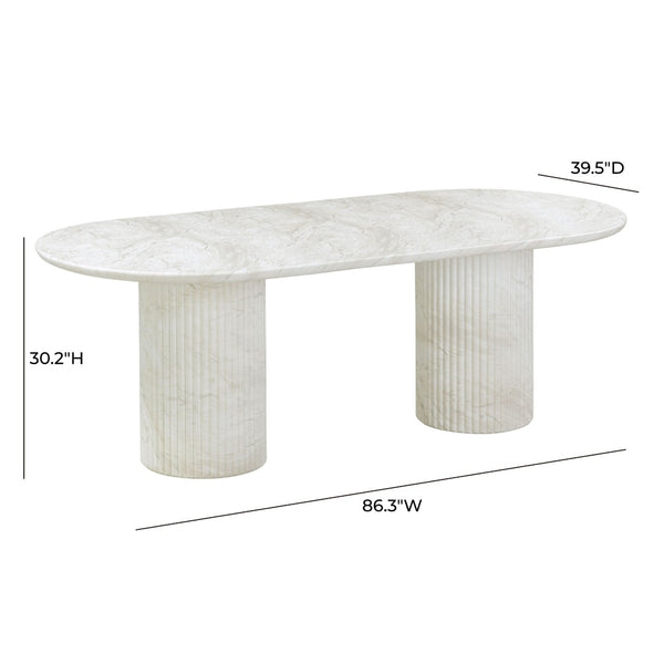 TOV Furniture Brut 86" Concrete Patterned Oval Dining Table - Stylish Indoor/Outdoor Centerpiece for Gatherings White TOV-D54408