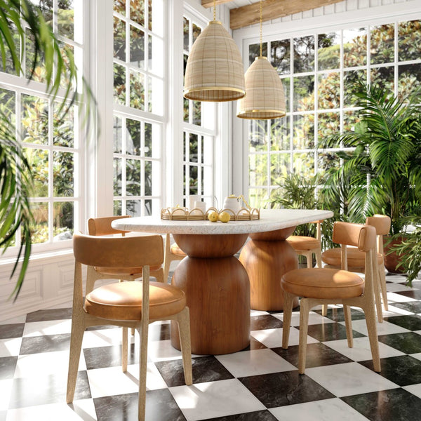 TOV Furniture Nikita Vegan Leather Dining Chair - Retro-Inspired Comfort with Solid Oak Frame for Modern Spaces Brown TOV-D54463