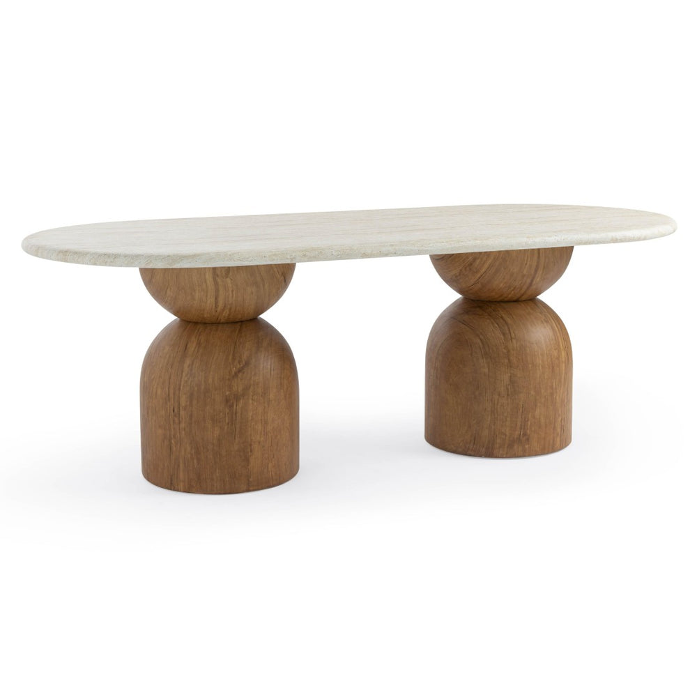 TOV Furniture Cynthia 87" Oval Concrete Dining Table - Faux Travertine Elegance for Indoor & Outdoor Spaces TOV-D54510