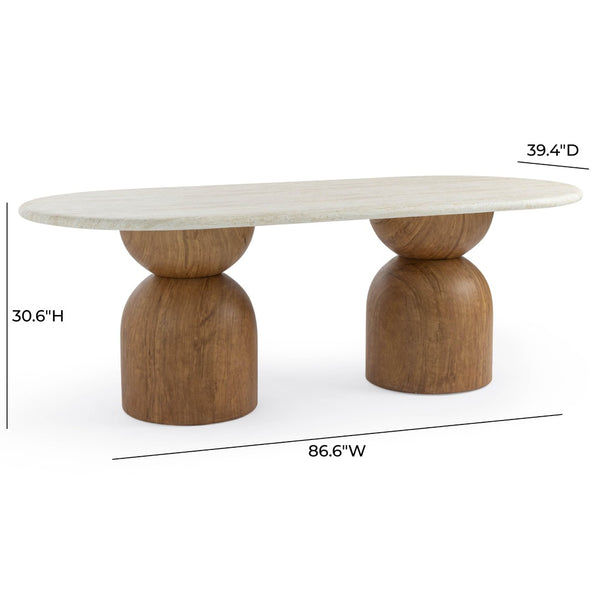 TOV Furniture Cynthia 87" Oval Concrete Dining Table - Faux Travertine Elegance for Indoor & Outdoor Spaces TOV-D54510