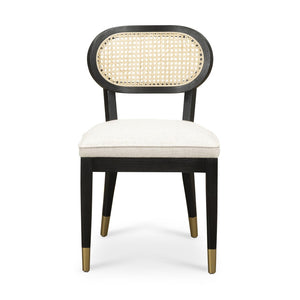 TOV Furniture Cosette Black Dining Chair: Mid-Century Elegance with Cream Linen, Brass-Capped Legs & Cane Back TOV-D54519